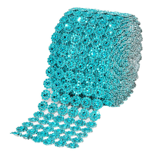 Turquoise Diamond Flower Mesh Rhinestone Wrap